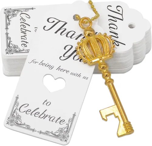 Miniatura 10 de 100 unidades de abrebotellas para bodas, recuerdos de fiesta, llaves de esqueleto de corona para cumpleaños, aniversario, fiesta, regalos de Cobre