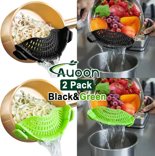 Miniatura 2 de AUOON - Colador con clip para todas las ollas, colador de silicona para pasta, colador de cocina para drenar fideos, grasa de carne molida