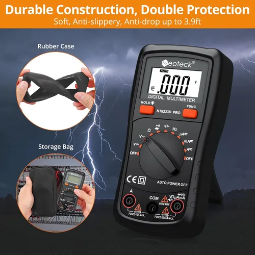 Miniatura 5 de Neoteck Multímetro digital de rango automático, medidor de voltaje Ohm de amplificador AC/DC con resistencia, continuidad, capacitancia y prueba