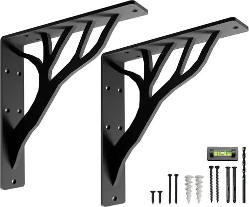 Miniatura 12 de Soportes de estante rústicos negros resistentes de 6 pulgadas de Balin Designs, soportes decorativos en L, soporte de estante flotante de hierro
