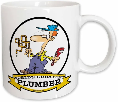 3dRose Funny Worlds Greatest Plumber II Occupation Job - Taza de cerámica de dibujos animados, 11 onzas, color blanco