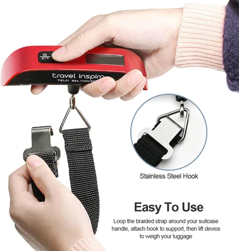 Miniatura 3 de Travel Inspira Báscula digital de equipaje con pantalla LCD de alerta de sobrepeso, 110 libras 110.2lbs de acero inoxidable
