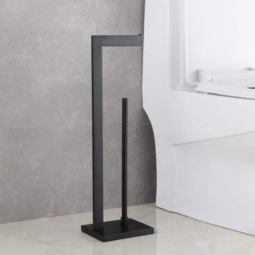 Miniatura 8 de GERZWY SUS 304 - Soporte de papel higiénico de acero inoxidable, soporte de papel higiénico de pedestal con reserva, negro mate DZY004-BK