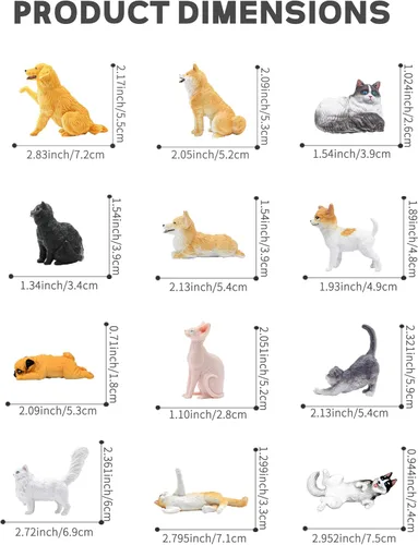 Miniatura 4 de RECUR Figuras de animales de gatos y perros, figura en miniatura para tartas, 100% pintada a mano, mini figura de mascotas para niños, 12