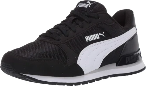 PUMA - Tenis deportivos Carson 2 unisex con malla metálica y velcro, color negro y dorado, talla 4 para niños pequeños