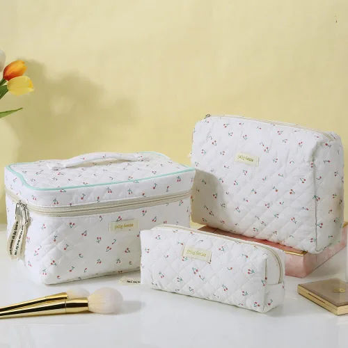 Miniatura 3 de Juoxeepy Bolsa de maquillaje de algodón, bolsa de cosméticos de viaje, bolsa de cosméticos acolchada, bolsa de aseo floral estética coqueta A01-3pcs