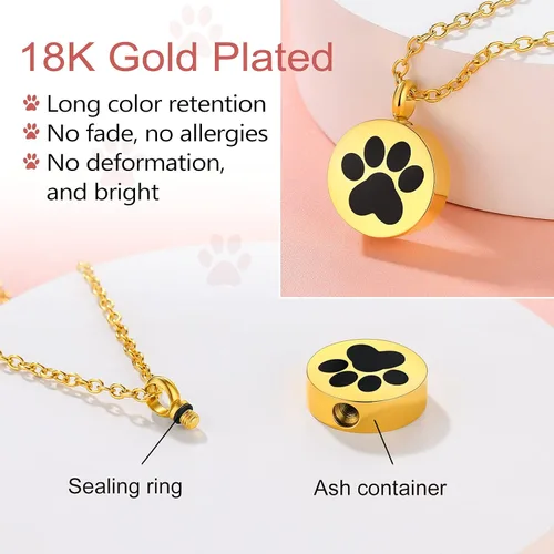 Miniatura 39 de FindChic Collares personalizados con urna para cenizas, barra vertical, gato, luna, reloj de arena, garra de perro, acero inoxidable, chapado en oro