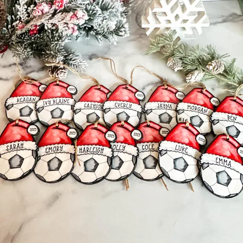Miniatura 5 de Adorno de fútbol 2025 Decoración de Navidad personalizada con nombre y número personalizados Regalo deportivo para jugadores, entrenadores y equipos