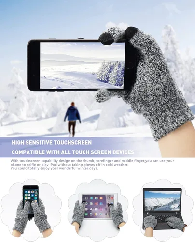 Miniatura 3 de Conjunto de guantes de punto cálido de invierno para mujer con forro polar y forro de calavera para mujer