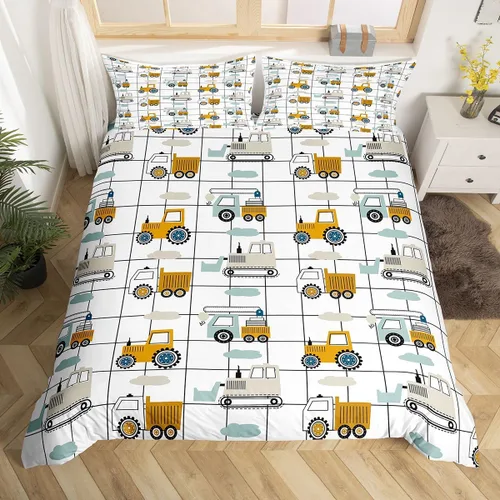 Miniatura 13 de Juego de ropa de cama de construcción, tamaño individual, para niños, camiones, juego de funda de edredón para niños, adolescentes, caricaturas