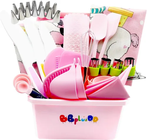 Juego de 76 piezas para hornear y cocinar para niños, delantal para padres e hijos, kit de decoración de tartas, bolsas de tuberías y puntas,