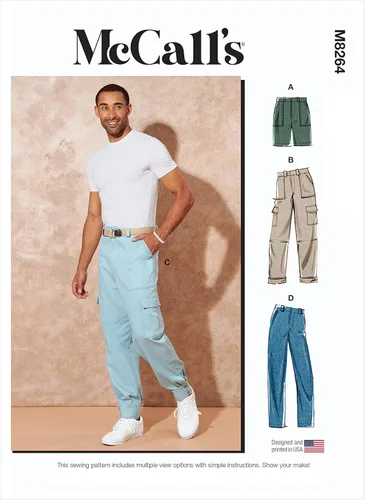 McCall's M8264AA - Kit de patrones de costura para hombre, pantalones cortos y pantalones cargo para hombre, código M8264, tallas 34-36-38-40-42