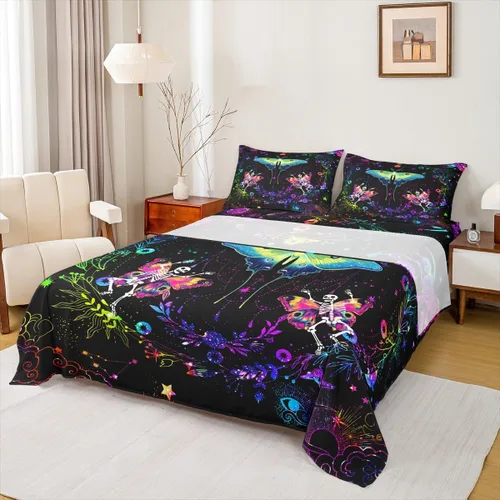 Miniatura 36 de Erosebridal Juego de sábanas tamaño individual con estampado de luna, diseño de flores de loto, color morado degradado, juego de sábanas orientales