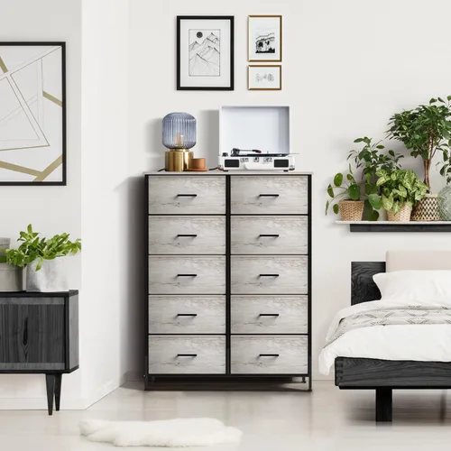 Miniatura 5 de Sorbus Cómoda con 10 cajones de madera sintética, unidad organizadora de pecho con marco de acero, parte superior de madera y asa, contenedores
