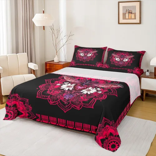 Miniatura 26 de Erosebridal Southwestern - Juego de sábanas y fundas de almohada, juego de sábanas azteca bohemio, diseño hippie de cachemira, tamaño individual