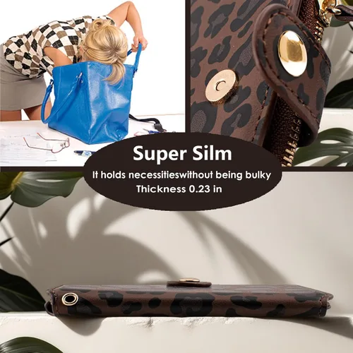 Miniatura 8 de Cartera con llavero, tarjetero con bloqueo RFID de piel, funda para tarjetas de crédito con cremallera para mujer