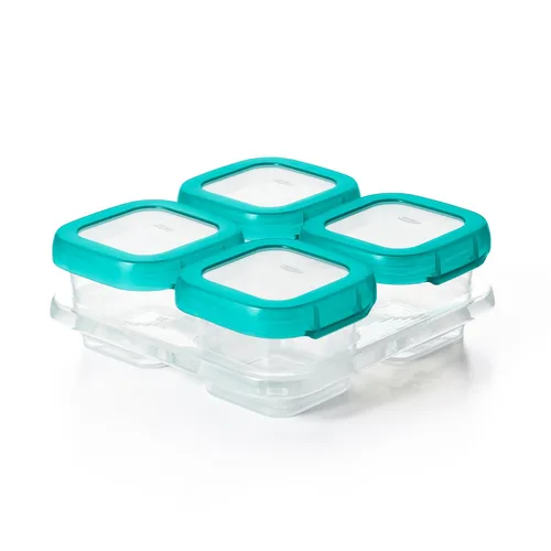 OXO Tot Baby Blocks - Contenedores de almacenamiento para congelador, color verde azulado (4 onzas)
