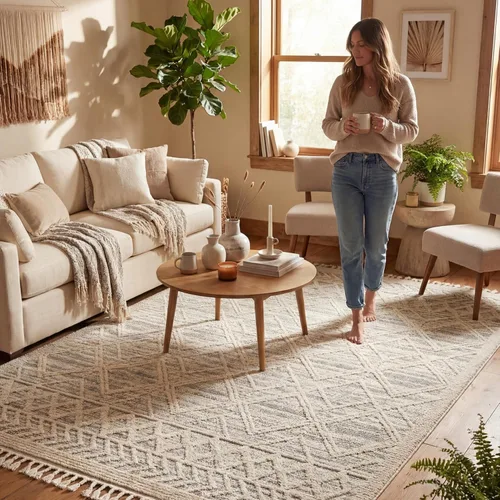 Miniatura 7 de nuLOOM Ansley - Alfombra marroquí con borlas de 7 x 9, color gris claro, diseño bohemio con textura alta-baja, pelo alto de felpa, resistente a