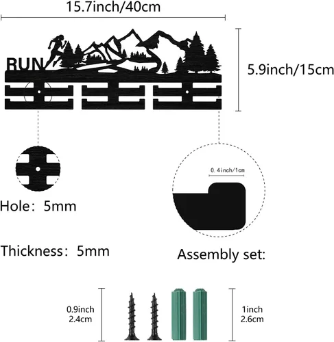 Miniatura 2 de CREATCABIN Soporte para medallas de carrera, soporte para medallas deportivas, estante de pared montado en la pared, más de 30 medallas, bosque