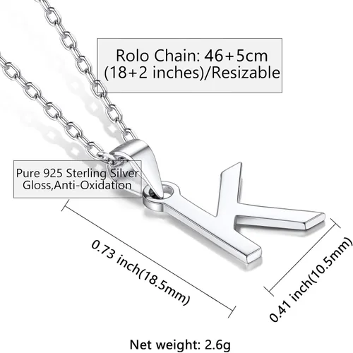 Miniatura 3 de SILVERCUTE Initial NecklaceEarrings for Women Girls, Hypoallergneic 925 Sterling Silver Fine Jewelry, Cute Dainty Name Chain Choker, Letter Pendant