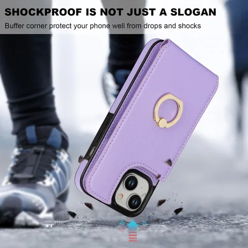Miniatura 7 de Folosu Compatible con iPhone 15 Funda cartera con tarjetero con rotación de 360°, soporte de anillo de dedo con función atril, bloqueo RFID