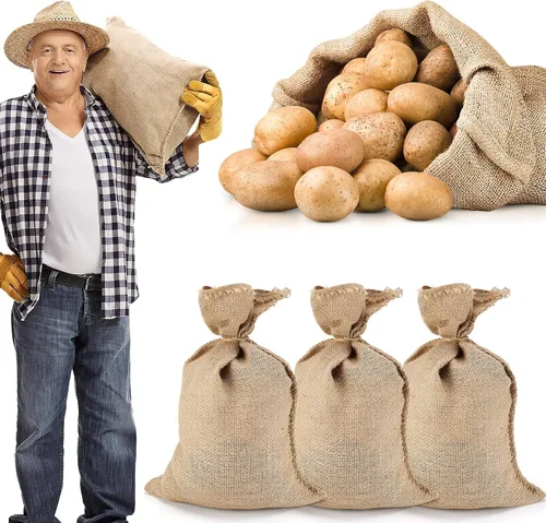 Miniatura 8 de ANPHSIN 4 bolsas transpirables de arpillera natural, 14 x 20 pulgadas, reutilizables, gruesas, yute, papa, cebolla, almacenamiento de alimentos
