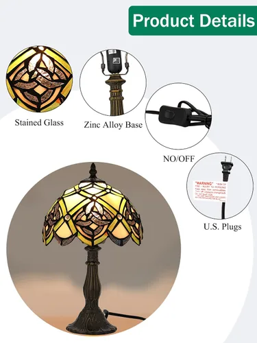 Miniatura 8 de KY&BOSAM Lámpara de Mesa Celta Irlandesa Tiffany Estilo Trébol Lámpara de Escritorio Luz Nocturna de Vidrio Emplomado 14 Pulgadas de Alto 8 Pulgadas