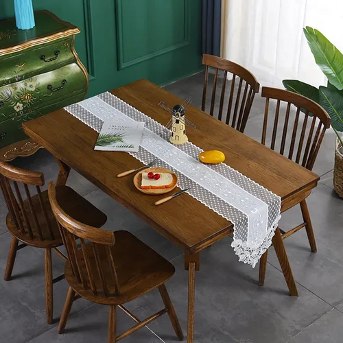 Miniatura 2 de Hsvanyr Camino de mesa de encaje blanco bordado, bufanda clásica rectangular de macramé, decoración de comedor, tocador, 12 x 27 pulgadas