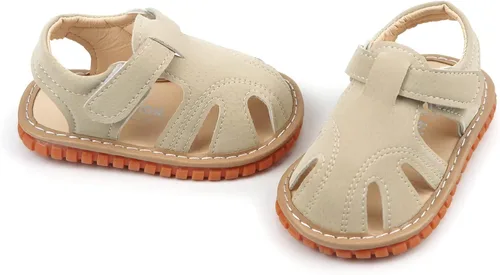 Miniatura 5 de SOFMUO Sandalias chirriantes antideslizantes con suela de goma suave y puntera cerrada, zapatos de verano al aire libre para niños pequeños