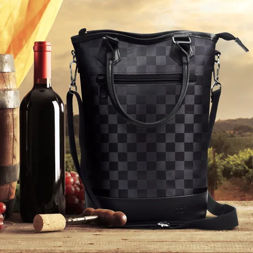 Miniatura 7 de Tirrinia - Portavinos aislada para regalo con 2 botellas – Bolso de transporte para vino/champaña con acolchado para viajes, estuche portátil