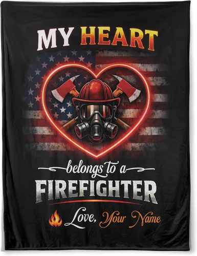Miniatura 10 de Manta de bombero personalizada, regalo de línea fina roja con nombre personalizado, manta patriótica de bombero para hombres, idea del día