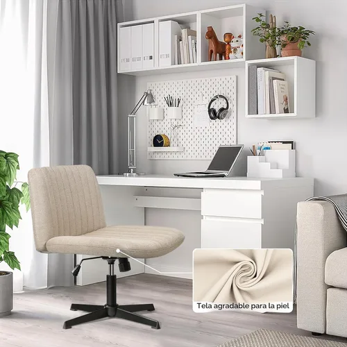 Miniatura 8 de PUKAMI Silla Criss Cross, Silla de Escritorio de Oficina Cómoda con Patas Cruzadas Sin Ruedas, Tela Moderna Giratoria Altura Ajustable Respaldo