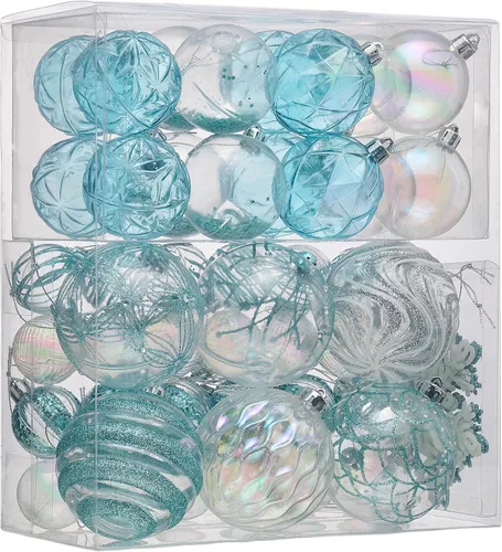 Valery Madelyn Juego de Adornos para Árbol de Navidad, 50 piezas Azul Claro Plateado Irrompible Decoraciones Navideñas, Bolas Colgantes Azul claro y