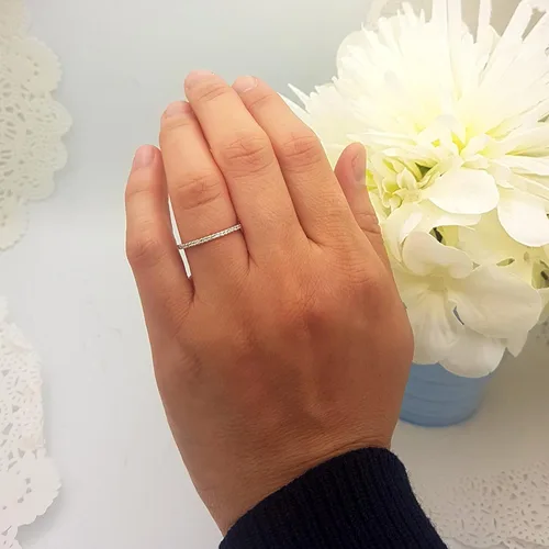 Miniatura 4 de Dazzlingrock Collection Anillo apilable de boda y compromiso de 0,14 quilates (quilates) con diamantes blancos redondos para mujer, oro de 10