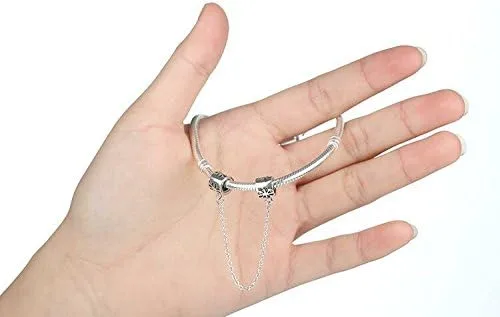 Miniatura 3 de Abalorio de cadena de seguridad de plata de ley 925 apto para pulseras y collares de moda, Plata esterlina