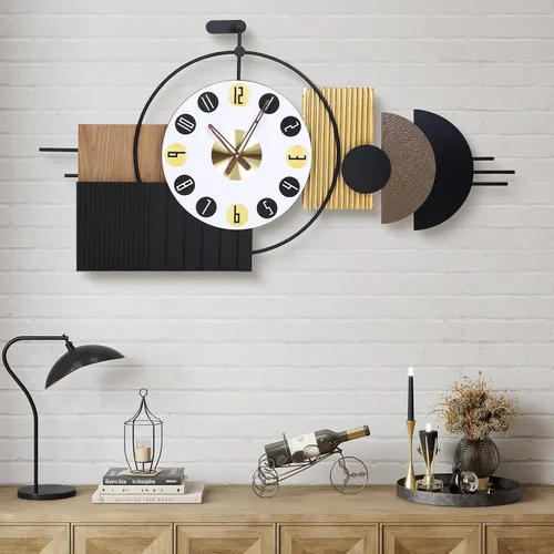 Miniatura 10 de Reloj de pared Anmotpe moderno, operado con batería, grandes relojes negros de metal y madera, estilo retro, reloj de pared grande de metal