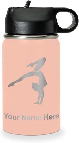 Miniatura 45 de LaserGram Botella de agua personalizada, soporte de mano de gimnasta, acero inoxidable de doble pared aislada al vacío con popote superior, regalo