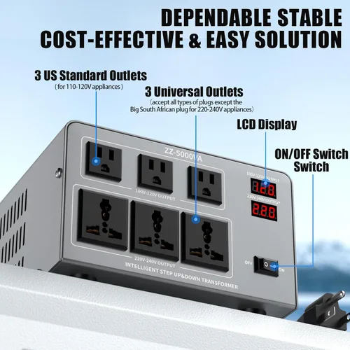 Miniatura 2 de Transformador convertidor de voltaje de 5000 W, elevador y descendente, 110 V/120 V a 220 V/240 V, reconocimiento automático de voltaje, convertidor