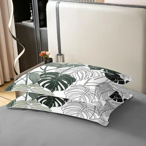 Miniatura 5 de Juego de ropa de cama 100% de algodón natural con hojas de palmera, funda de edredón Monstera con hojas tropicales, rama de hojas tropicales, funda