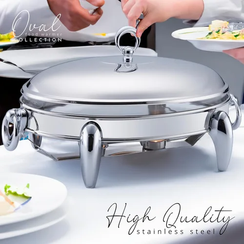 Miniatura 2 de Juego de bufé de 3 cuartos de galón Calentadores de alimentos para fiestas, bufé, plato de vidrio apto para horno con base y cubierta de acero