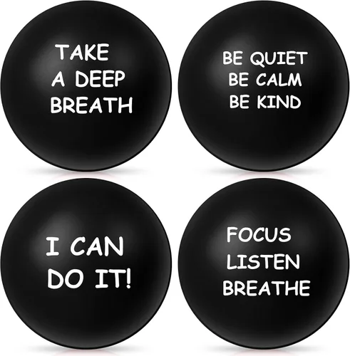 Ceenna 4 bolas motivacionales para el estrés para adultos, bolas de alivio del estrés de 2.5 pulgadas con citas inspiradoras para fomentar la Negro