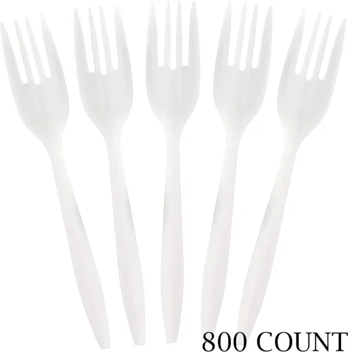Miniatura 5 de Plasticpro Cubiertos 800 tenedores de plástico desechables blancos de peso medio