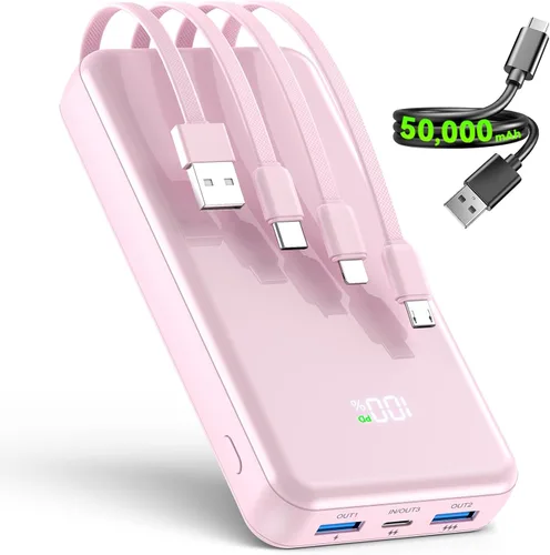 Miniatura 12 de Cargador portátil, cargador de batería de 50000 mAh, cable integrado, 22.5 W PD USB C de entrada y salida de carga rápida, batería externa con 6