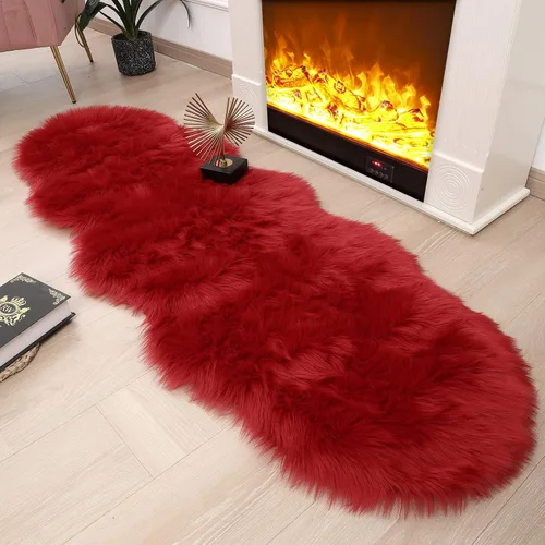 Miniatura 30 de Alfombra de piel sintética de 2 x 6 pies, color beige, lavable a máquina, súper suave, esponjosa, alfombra de piel de oveja mullida para dormitorio