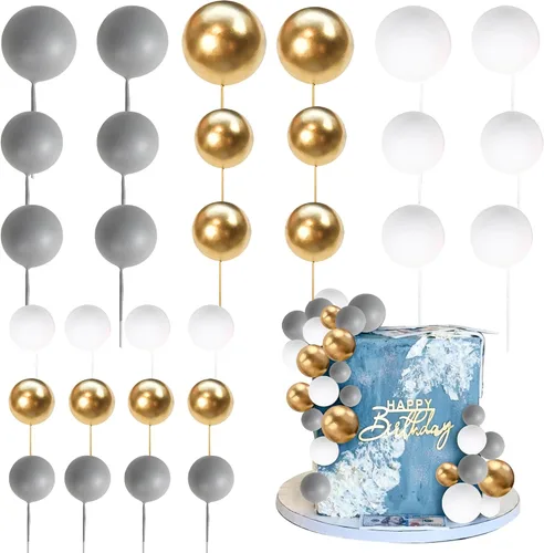 Miniatura 29 de 24 piezas de adornos para pastel con bolas, adornos para cupcakes, bolas de espuma con forma de pastel, púas de pastel con forma de bola, globos