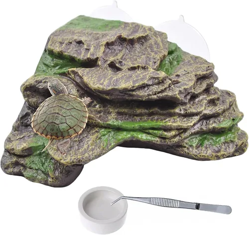 Miniatura 9 de PINVNBY Plataforma de descanso para tortugas, muelle de tortuga, resina, descanso, roca, reptil, hábitat, escalada, adorno flotante para decoración