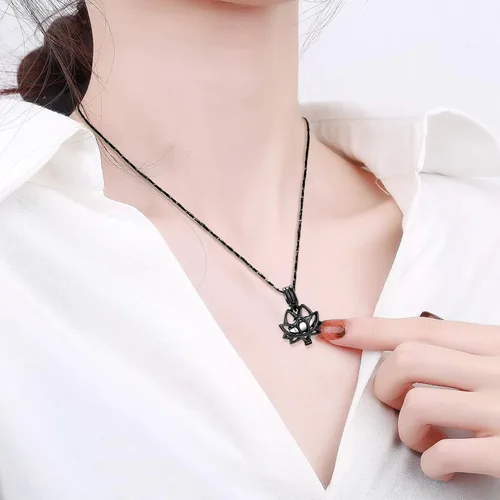 Miniatura 5 de Imrsanl Joyería de cremación para cenizas – Collar con colgante de cenizas de flor de loto con mini urna de recuerdo, joyería conmemorativa