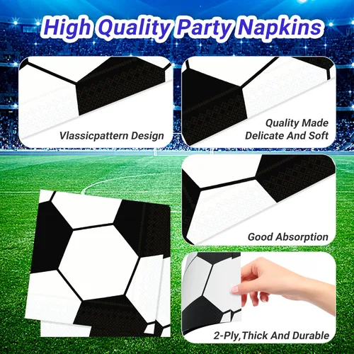 Miniatura 4 de Paquete de 120 piezas de suministros de fiesta de fútbol, platos de papel, servilletas, tenedores, decoración de cumpleaños para niños para 30
