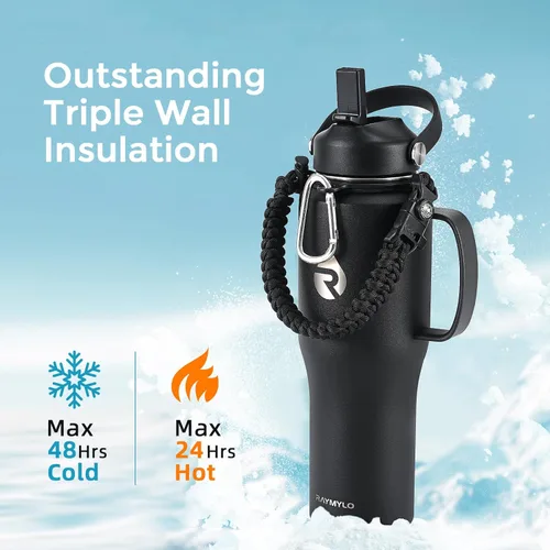 Miniatura 2 de RAYMYLO Botella de agua de acero inoxidable de 32 onzas (fría durante 48 horas, caliente durante 24 horas), botella de agua aislada al vacío