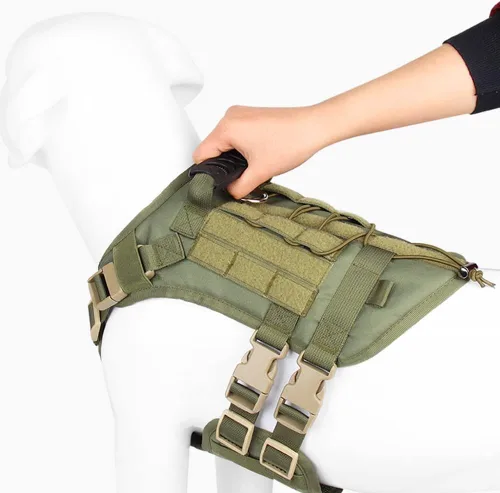 Miniatura 4 de Arnés táctico para perros grandes y medianos, sin tirones, chaleco militar para perro de servicio con panel Molle, arnés para perro con asa